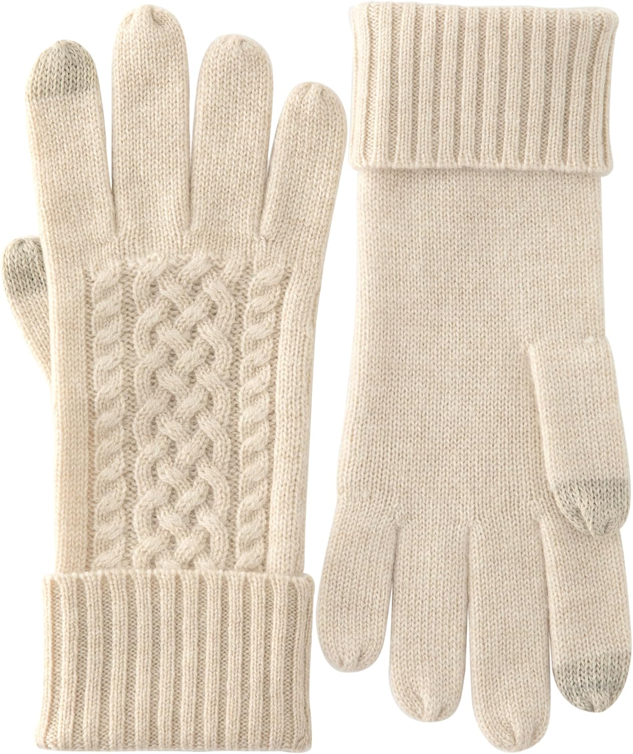 Luxurious Women's 100% Cashmere Gloves Touchscreen with Long Ribbed Cuffs for Winter Keep Warm
