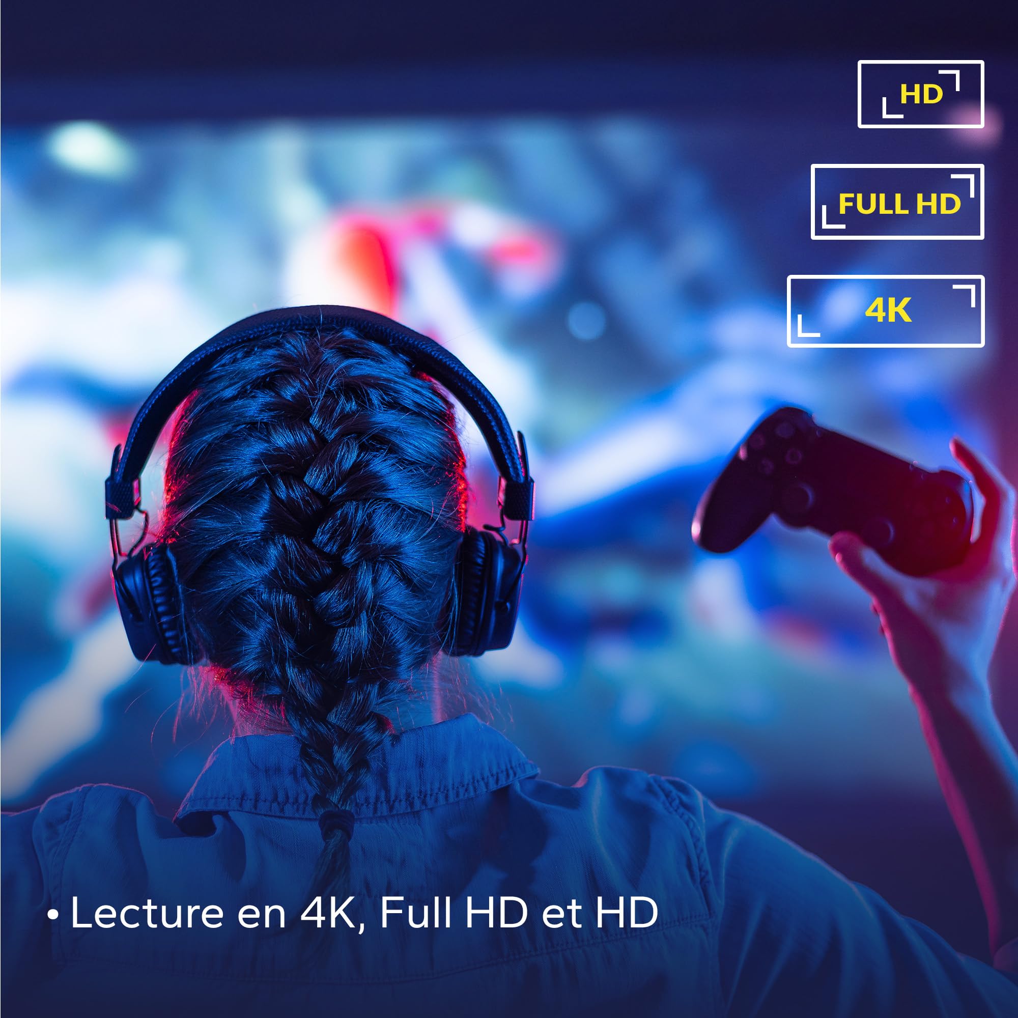 Projecteur Overmax 4K Full HD 1080P Multipic 5.2, Google TV, Wi-FI et Bluetooth, Correction trapézoïdale Automatique à 30°, Zoom électrique, Miracast et Rotation à 360°, écran jusqu'à 200
