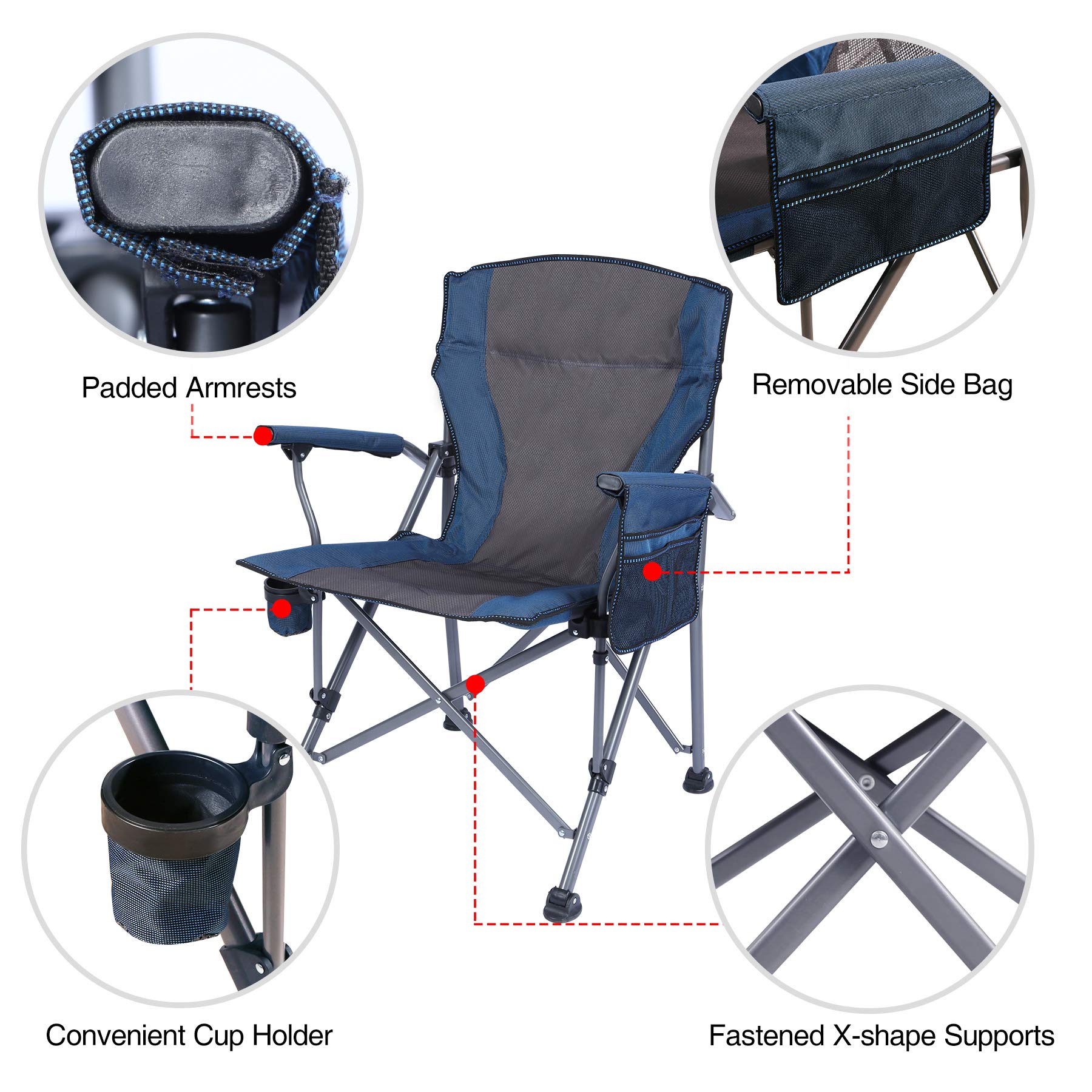 REDCAMP XXL Faltbar Campingstuhl 150 kg für schwere Menschen mithoher Rückenlehne, Luxus großer Heavy Duty Angelstuhl für Erwachsene Reise Picknick Angeln im Freien, blau