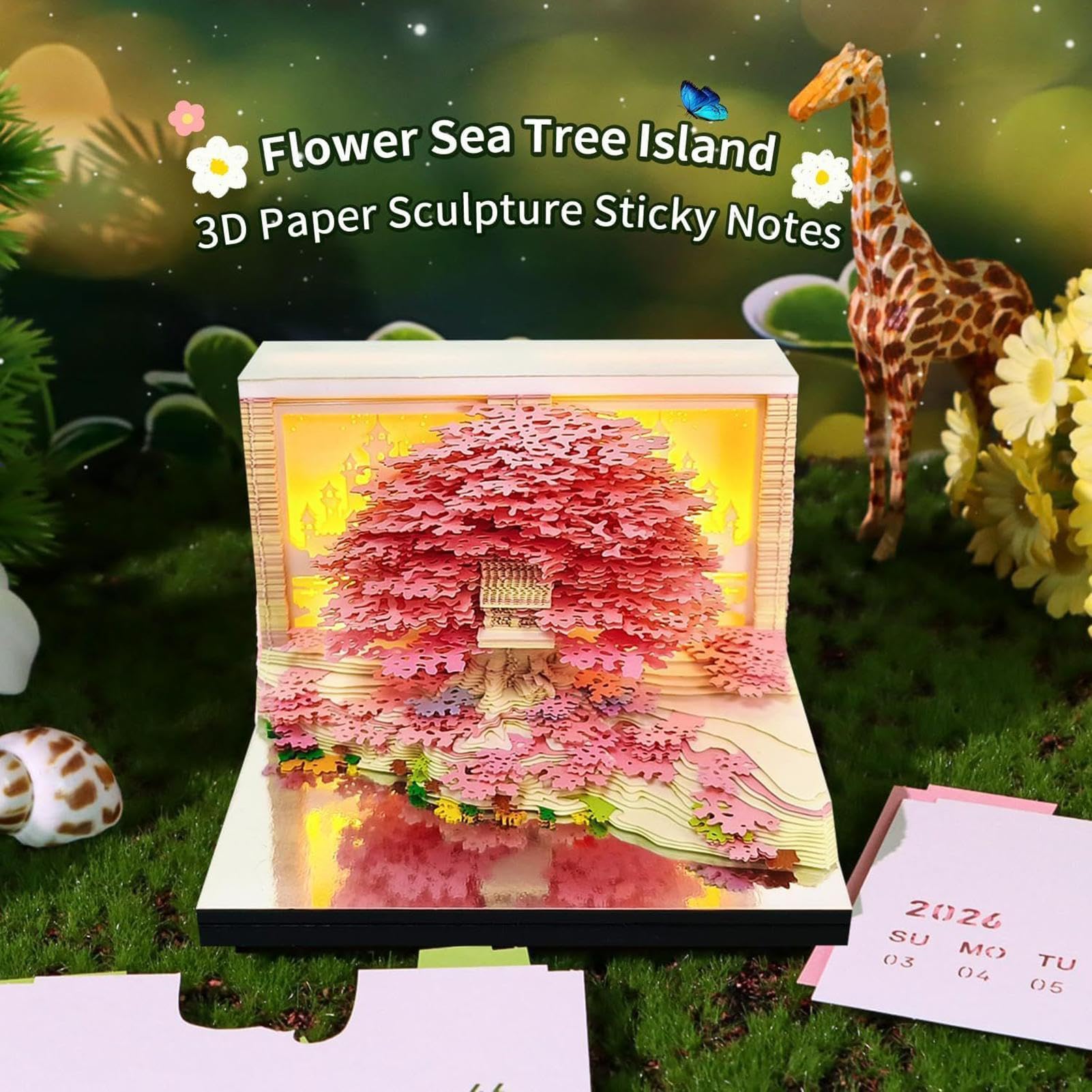 Kalender 2026 mit Zeitstück-Design Blumen-Haus 3D-Papierskulptur-Design | Jahreskalender 2026 Für die Schule das Klassenzimmer die Lehrer den Pendler den Urlaub und das Fitnes
