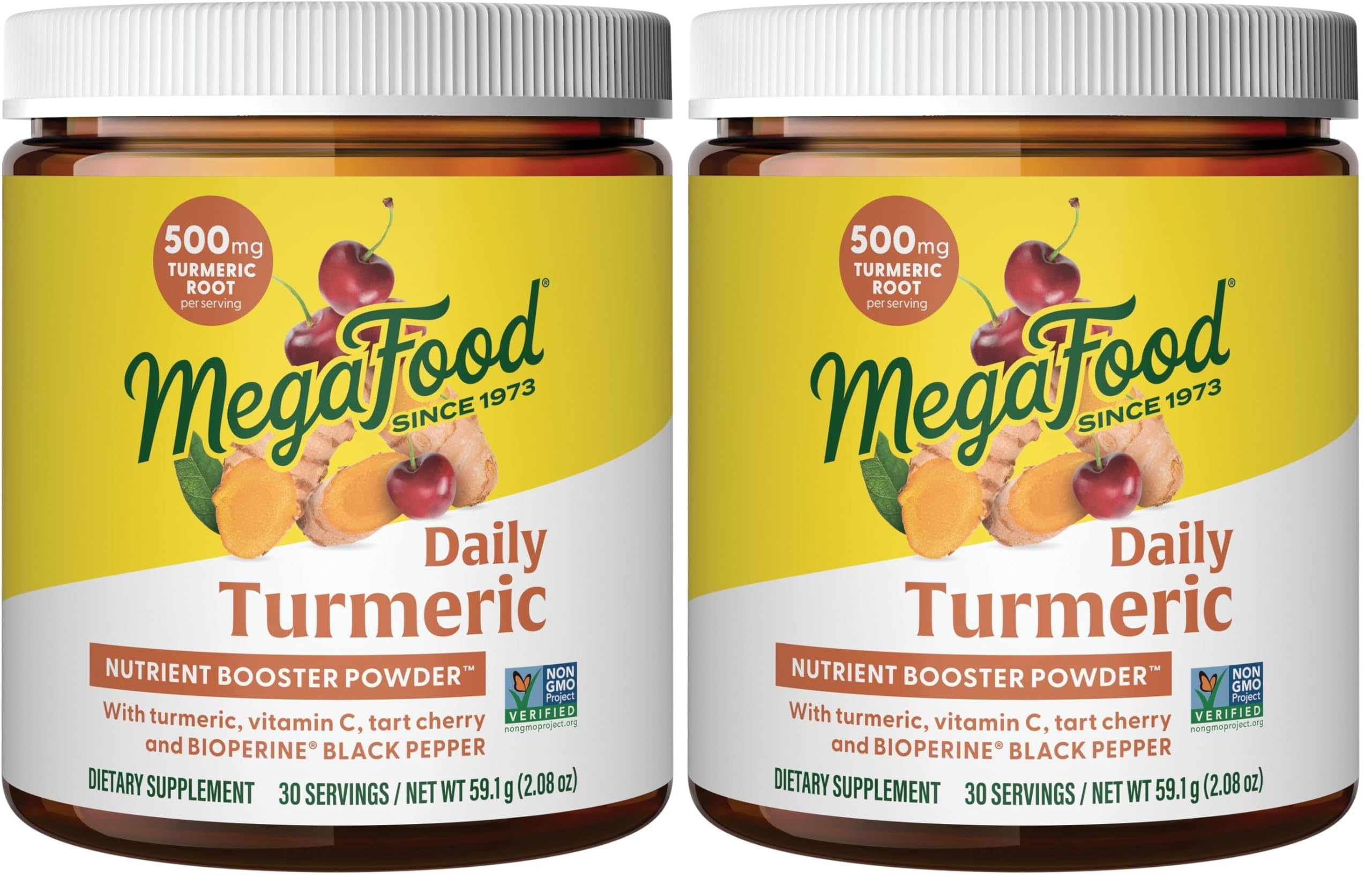 MegaFood Daily Turmeric Nutrient Booster Powder - Turmeric Supplement -with Black Pepper Extract, Tart Cherry & Vitamin C - Vegan - Made Without 9 Food Allergens - 2.08 Oz (30 Servings) (Pack of 2) 2.08 Ounce (Pack of 2)