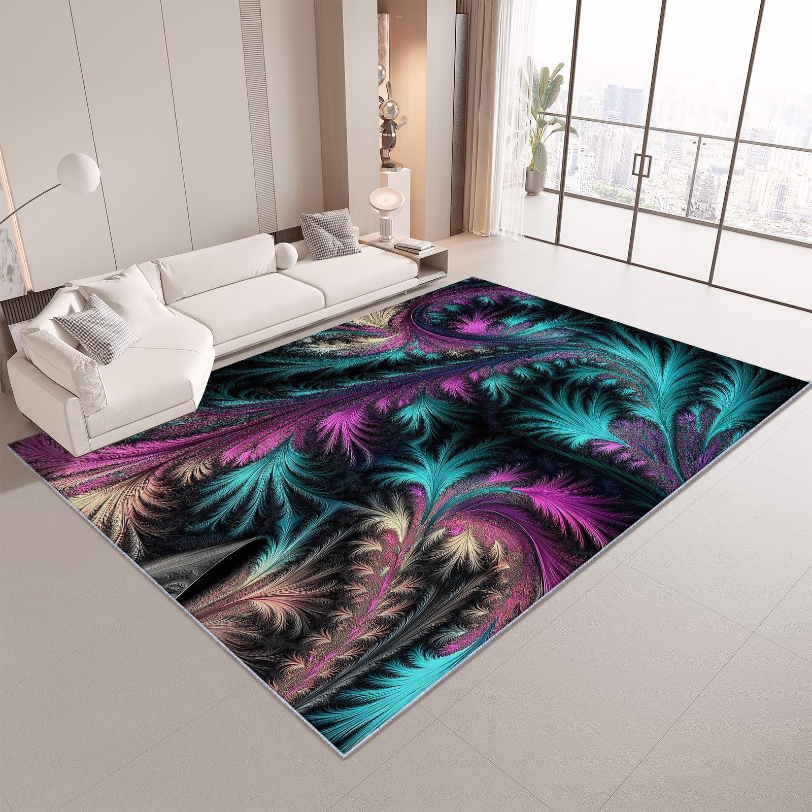 Tapis de salon lavable 140x200 cm avec impression 3D tourbillon abstrait coloré