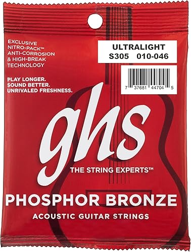 GHS Strings – Cuerdas para guitarra acústica de bronce fosforado – Tono cálido y rico, equilibrado y duradero - Para acústica, dedos, punteo,