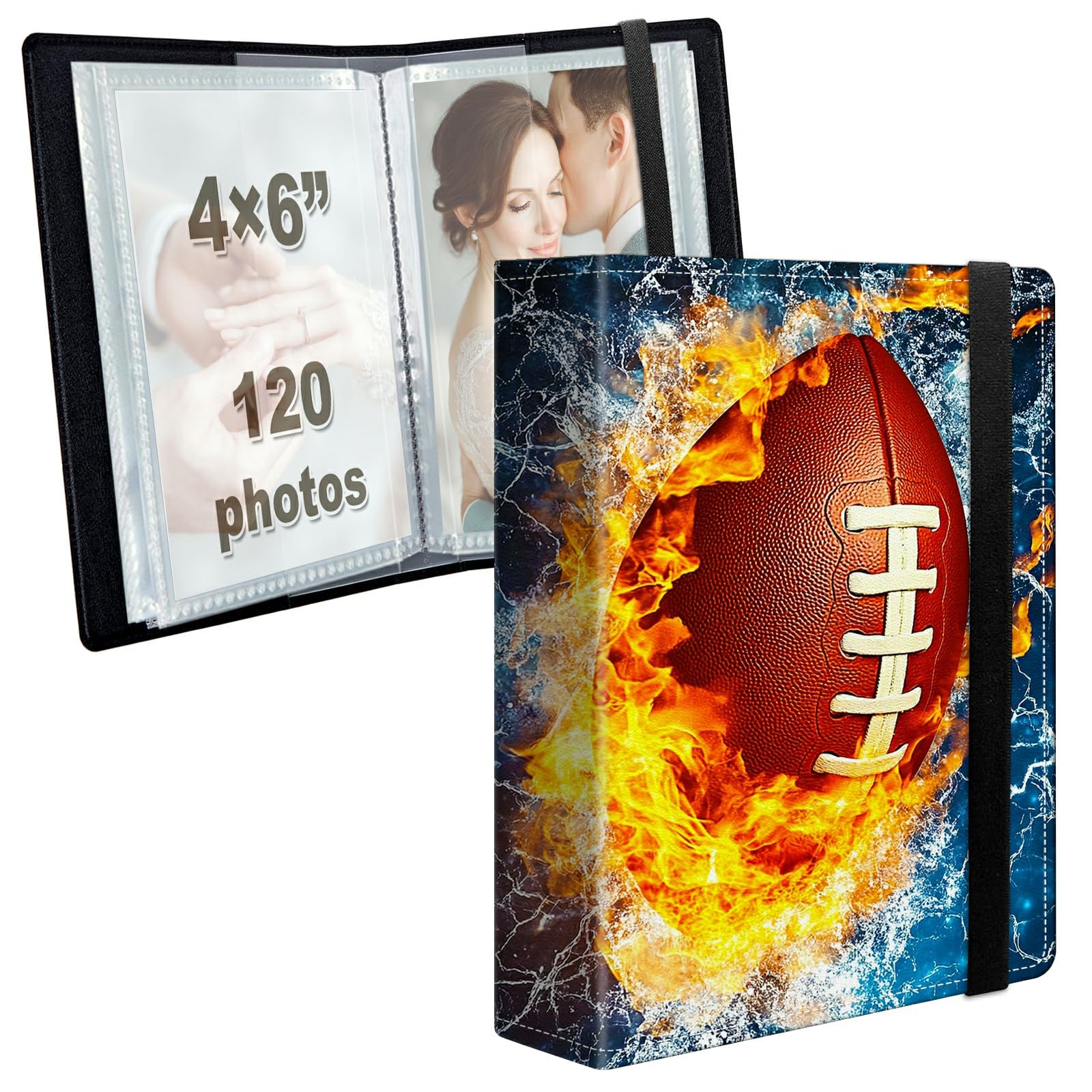 Photo Album 4x6 120 Photos with Strong Elastic Band, American Football Fire