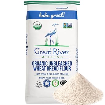 Great River Milling Organic Unbleached Wheat Bread Flour | Artisan Bread Flour for Baking | Multi-Purpose Wheat, Unbromated, Non-GMO, Kosher | 25 Lb Pack Of 1