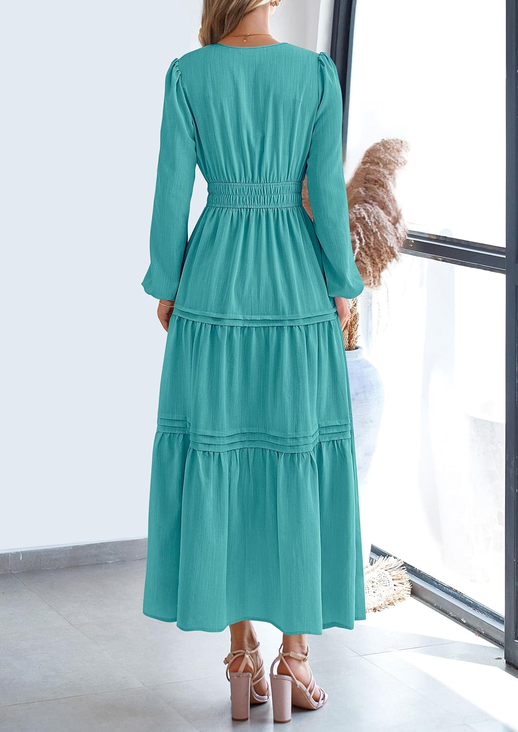 PRETTYGARDEN Women's 2026 Elegant Maxi Dresses Long Sleeve V Neck Flowy Pockets Casual Modest Dress Fall Fashion Clothes - Image 4