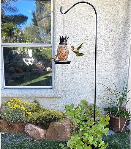 Miniatura 4 de Lily's Home Comedero colgante de vidrio mosaico para pájaros silvestres exteriores. con perchas cortas para pájaros pequeños a medianos. Disuadir a