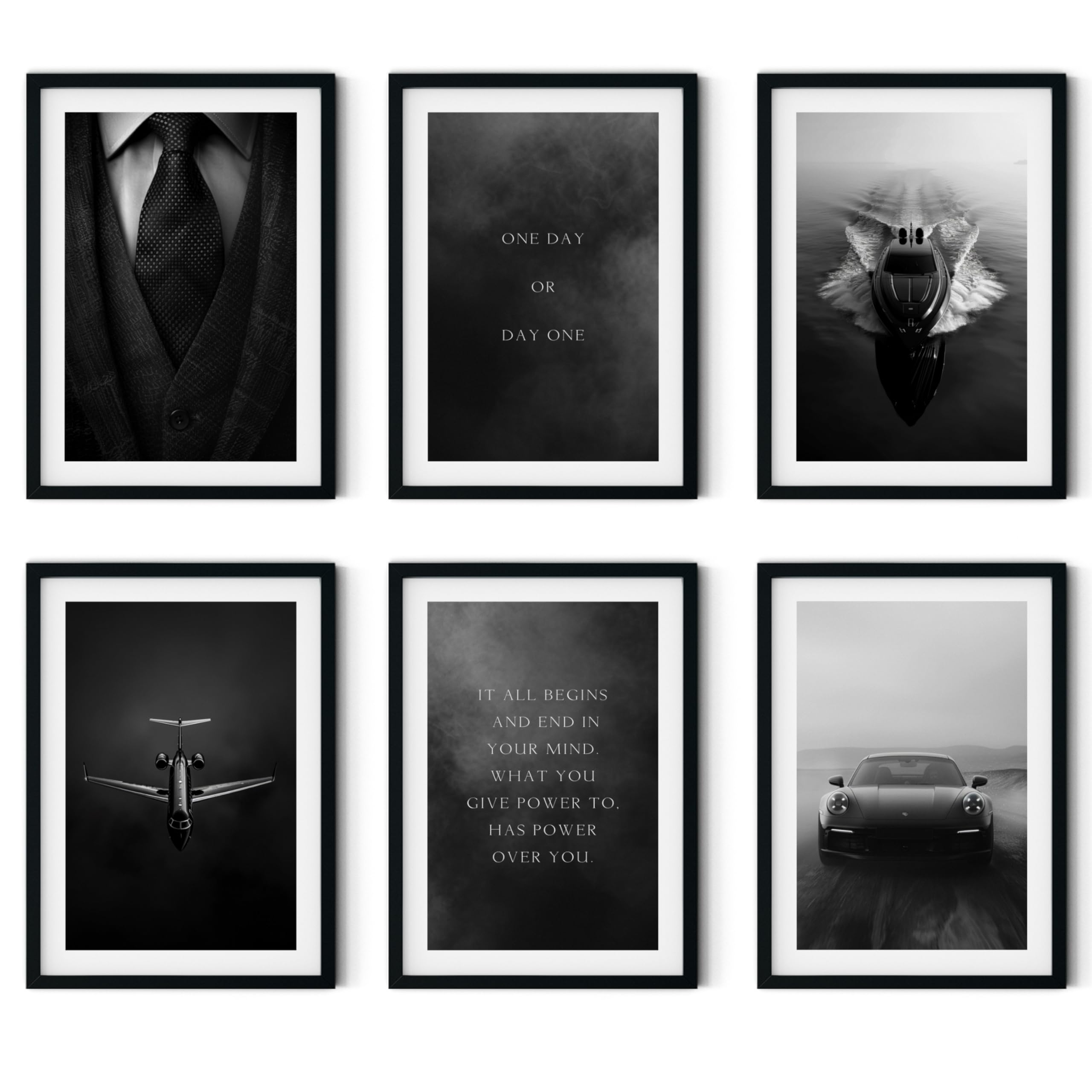 MJ-GRAPHICS® - Mood Poster Set Bilder Büro, Set Fashion Poster, Wandbilder Wohnzimmer Deko, Bild Porsche, 6xA2 Poster & Kunstdrucke Schwarz Weiß Bilder Schlafzimmer, Wohnzimmer Poster Set ohne Rahmen
