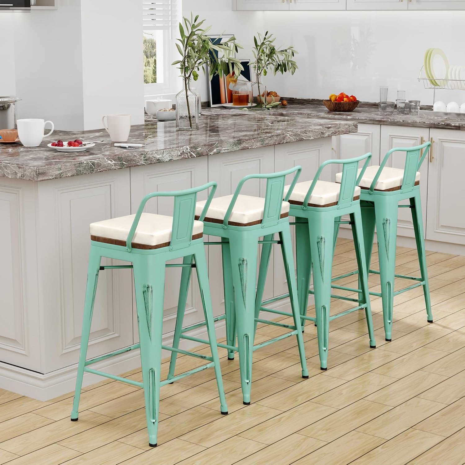 12" Square Bar Stool Cushion Thickened Barstool Seat Cushion Indoor Outdoor Anti-Slip Small Metal Chairs Cushion Classroom Stools Cushions for Café Bistro Metal Stools Beige