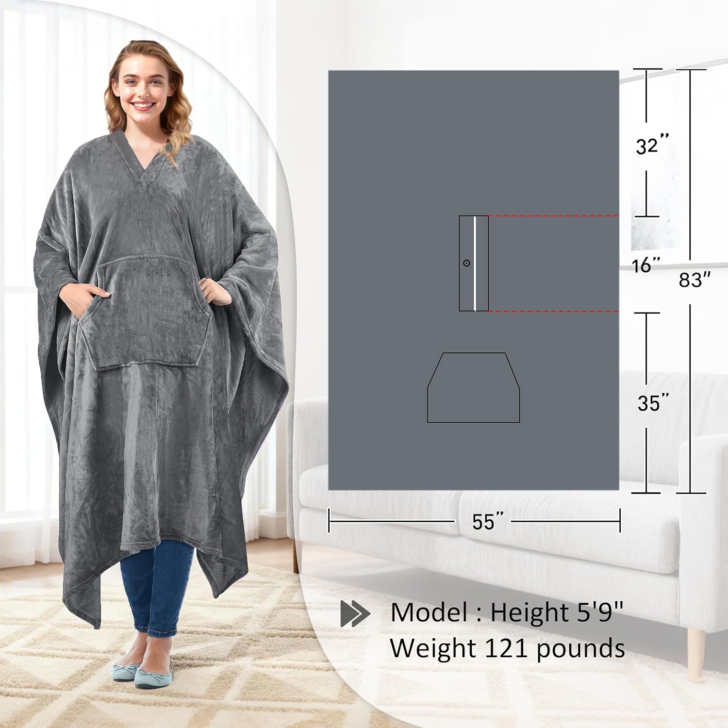 Catalonia Wearable Blanket Poncho for Adult, Super Soft Comfort TV Throw Blanket Cape for Women and Men - Image 7