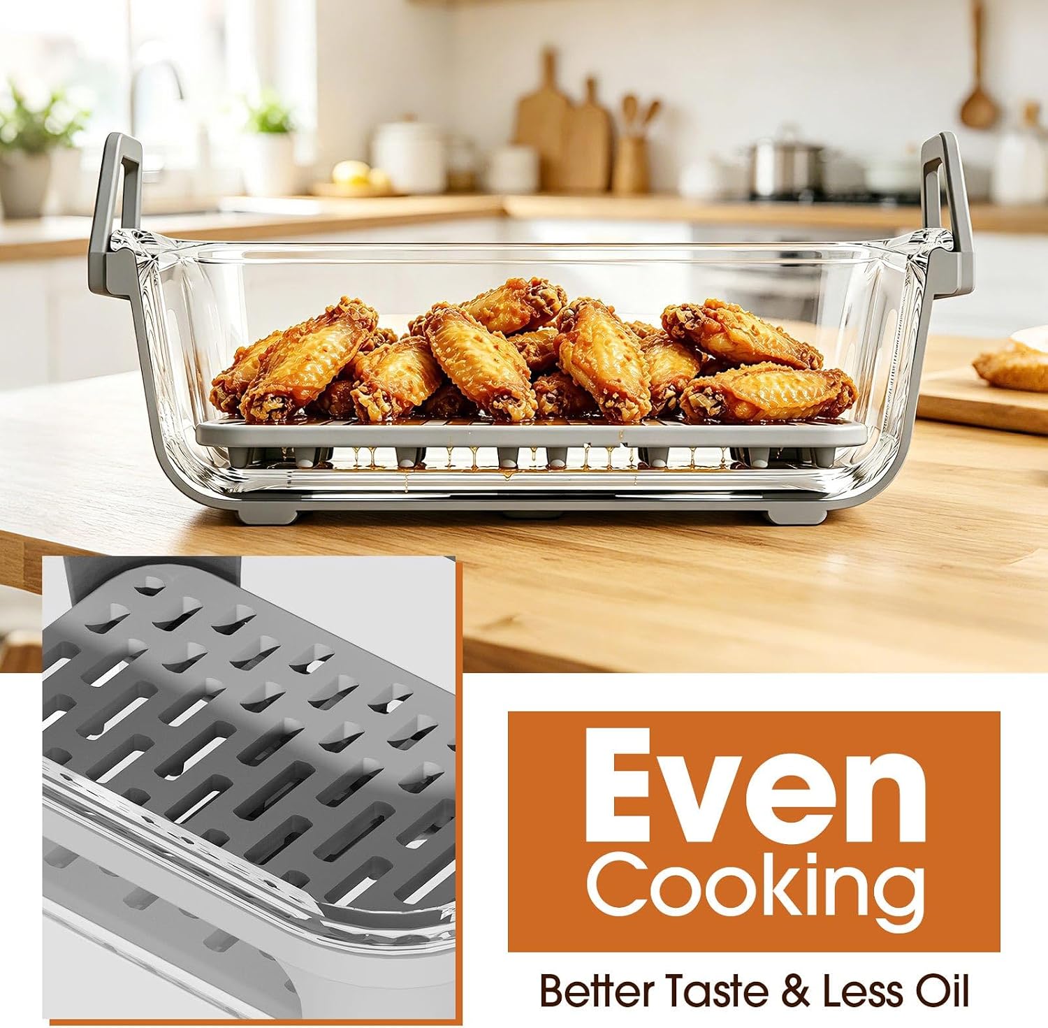 Snuggery Glass Casserole Dish with Lid for 8–10QT Air Fryer - Durable Borosilicate Glass Bakeware, Baking Pan, Small Glass Baking Dish for Oven, Air Fryer, and Lasagna, Perfect for Meal Prep, Reheating, and Serving