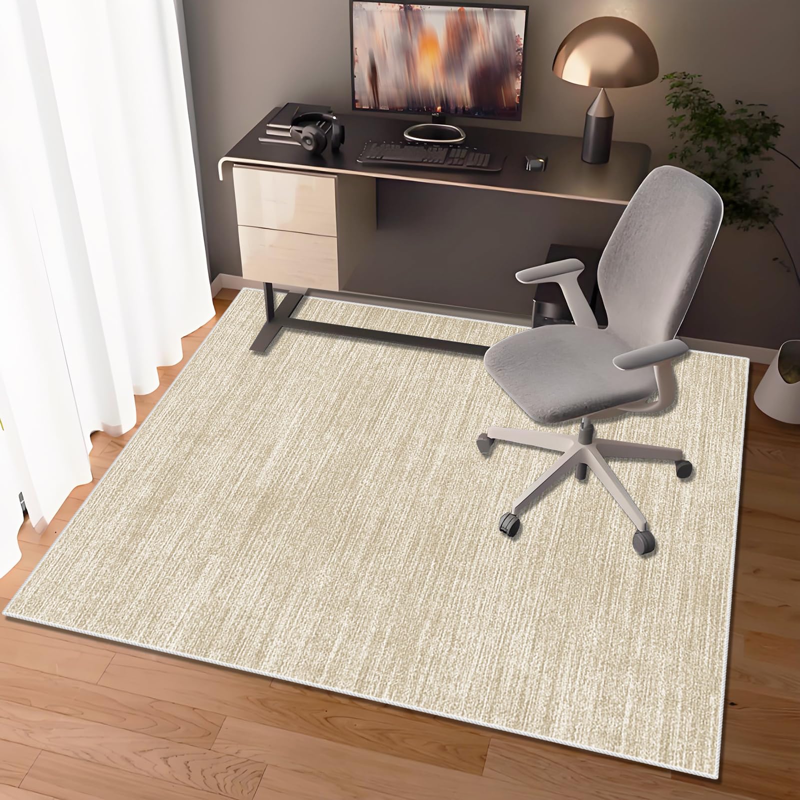 Tapis Chaise de Bureau Gaming 150 x 160 cm, Tapis de Protection en Carrelage, Tapis de Sol Bureau Tissu Tapis Chaise Gaming Antidérapant Tapis Protège-Sol pour Chaise Tapis pour Fauteuil Beige
