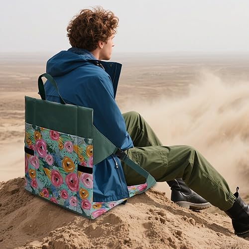 Miniatura 2 de Cojín portátil para asiento de estadio con respaldo, asiento acolchado, silla de campamento plegable ligera, correas ajustables para senderismo,