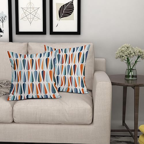 Miniatura 7 de aportt Juego de 2 fundas de almohada de mediados de siglo de 18 x 18 pulgadas con forma de gota de color azul y naranja, fundas de almohada