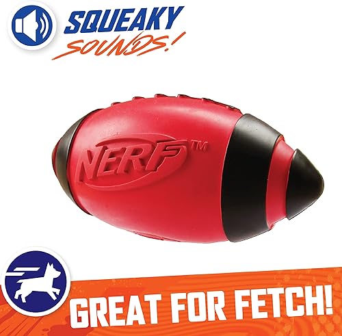 Miniatura 3 de Nerf Juguete de fútbol de goma para perros con chirriador interactivo, ligero, duradero y resistente al agua, 7 pulgadas de diámetro para razas