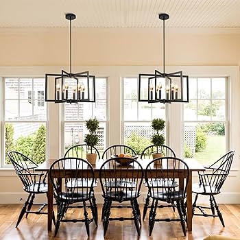 Black Chandelier,6-Light Geometric Hanging Metal Chandeliers