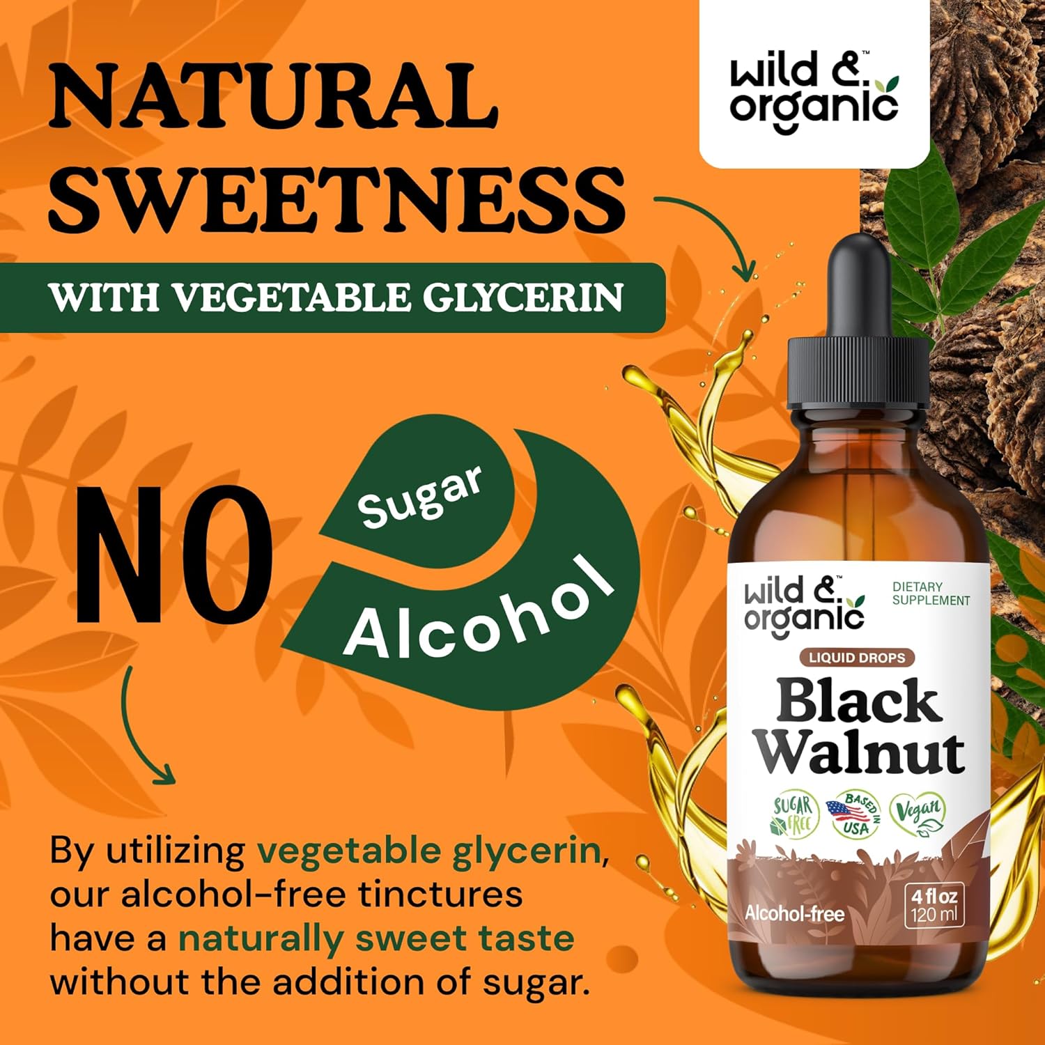 Wild & Organic Black Walnut Tincture - Detox Cleanse w/Black Walnut Hull Extract - Herbal Supplement for Gut Cleanse Detox and Digestive Well-Being - Vegan, Sugar & Alcohol-Free - 4 fl oz - Image 6