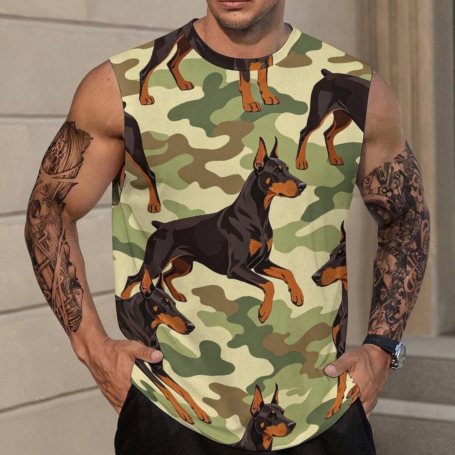 Doberman Camouflage Men's Sleeveless Shirt Small