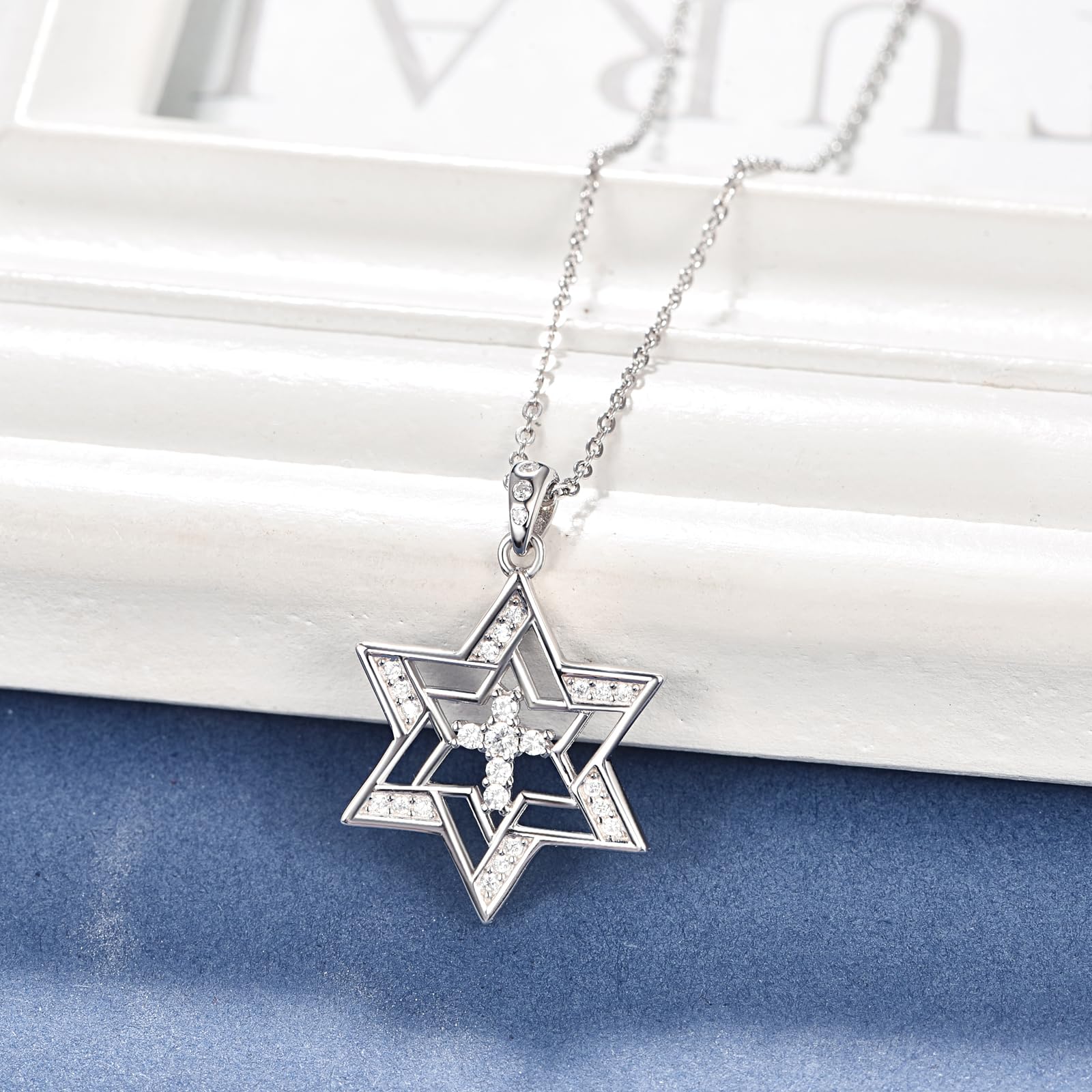 TANGPOET Collana a forma di stella di David, in argento sterling 925, con zirconia cubica, ciondolo a forma di stella di David, idea regalo per donne e ragazze, Argento sterling
