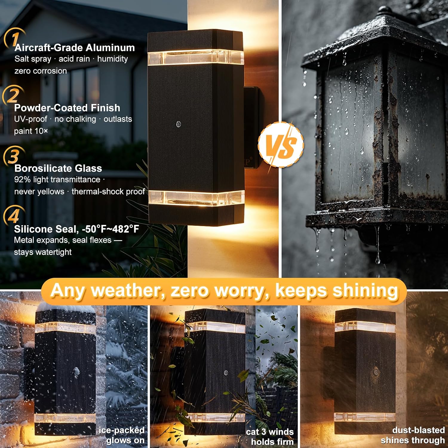 LMP Dusk to Dawn Outdoor Lighting,Aluminum IP65 Waterproof Wall Porch Light image 3