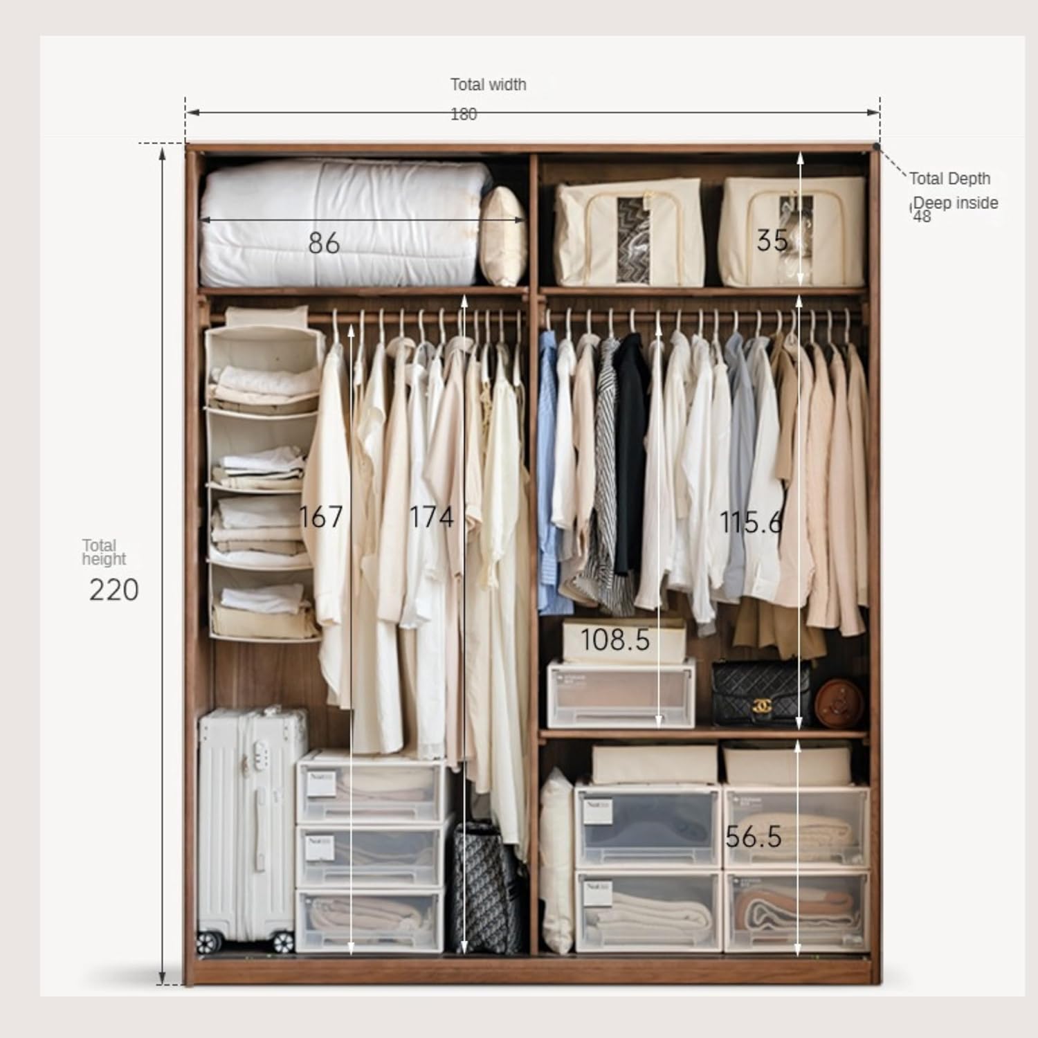 GVAwood Oak Solid Wood Sliding Door Modern Wardrobe 47.2x24.4x78.7 inch / 120x62x200 cm/Walnut Color/Sliding Door Wardrobe