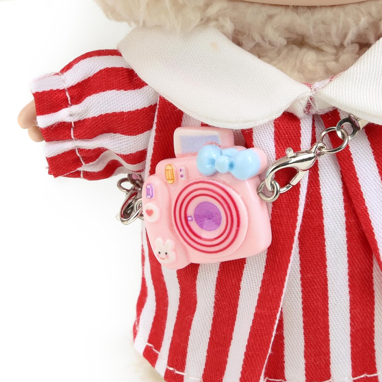 17cm Doll Clothes for Labubu - Kawaii Clown Style Set - Doll's Hat & Doll's Clothing & Doll's Shoes & Camera, Cute Doll Outfit with Accessories for Display, Collectors, Gift - Red (NO Dolls)