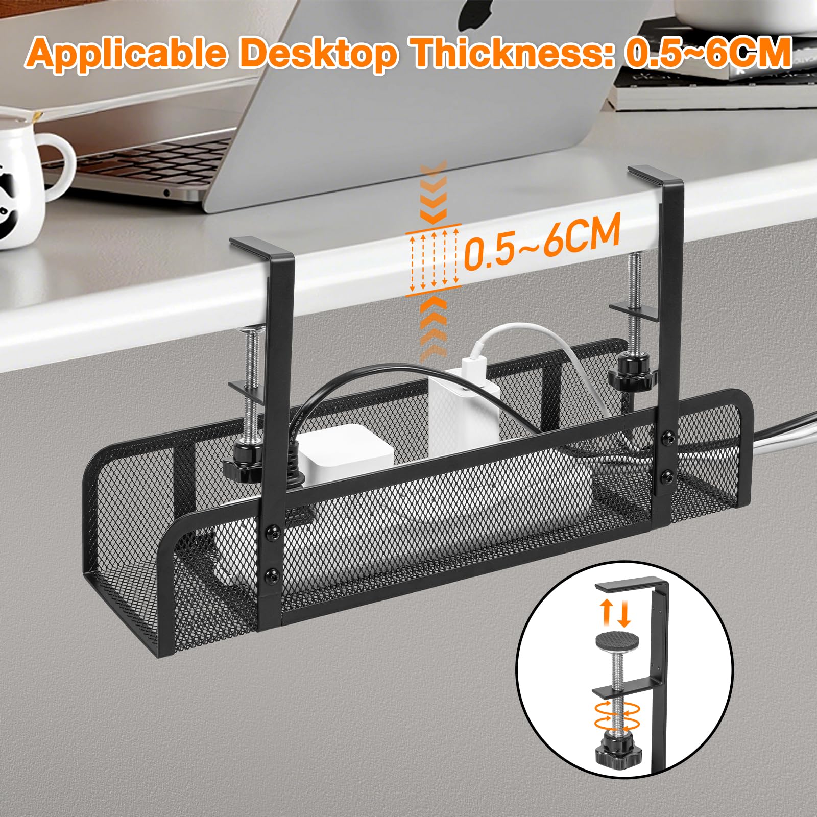 2 Pezzi Raccogli Cavi Scrivania, Porta Cavi Cable Management Scrivania Senza Trapano, Canalina Passacavi Organizer Cavi, Portacavi Sotto Scrivaniai per Ufficio e Casa, Nero