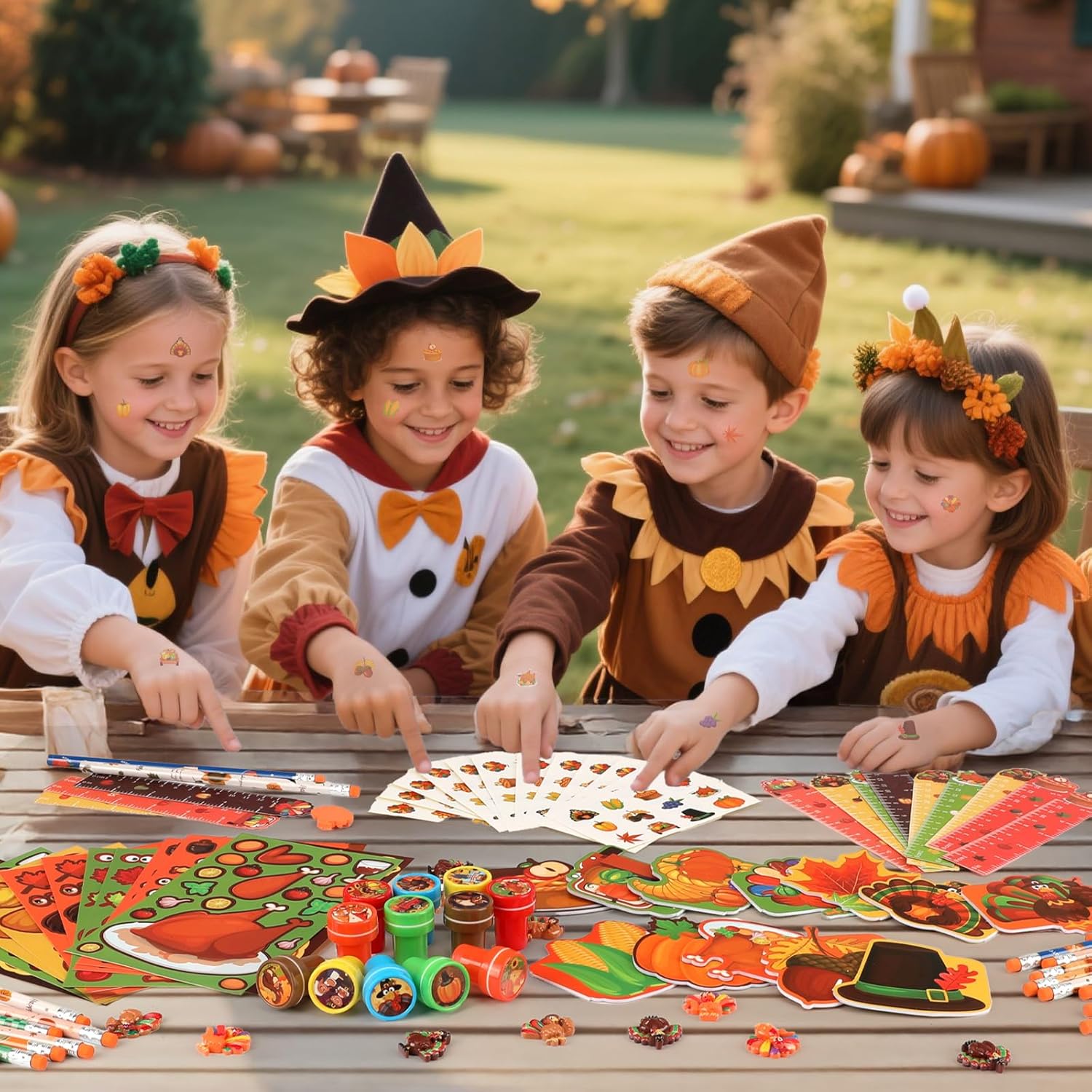 BenLouis Fall School Stationery Set Party Favors Thanksgiving Day Classroom Gift Prizes Bulk for Students Kids Autumn Pumpkin Harvest Pinata Filler Goodie Bag Stuffers Decor （24Set Thanksgiving ）