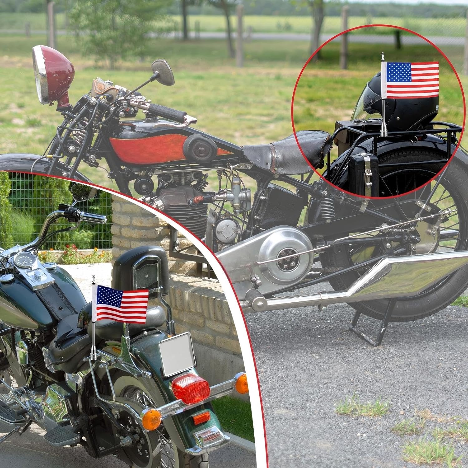 Hahafelt 2 Set Motorcycle Flagpole Mount and American Flag 10 x 6in USA Flag Aluminum Flagpole Holder Bracket for 1/2" Luggage Rack for Most Motorcycles