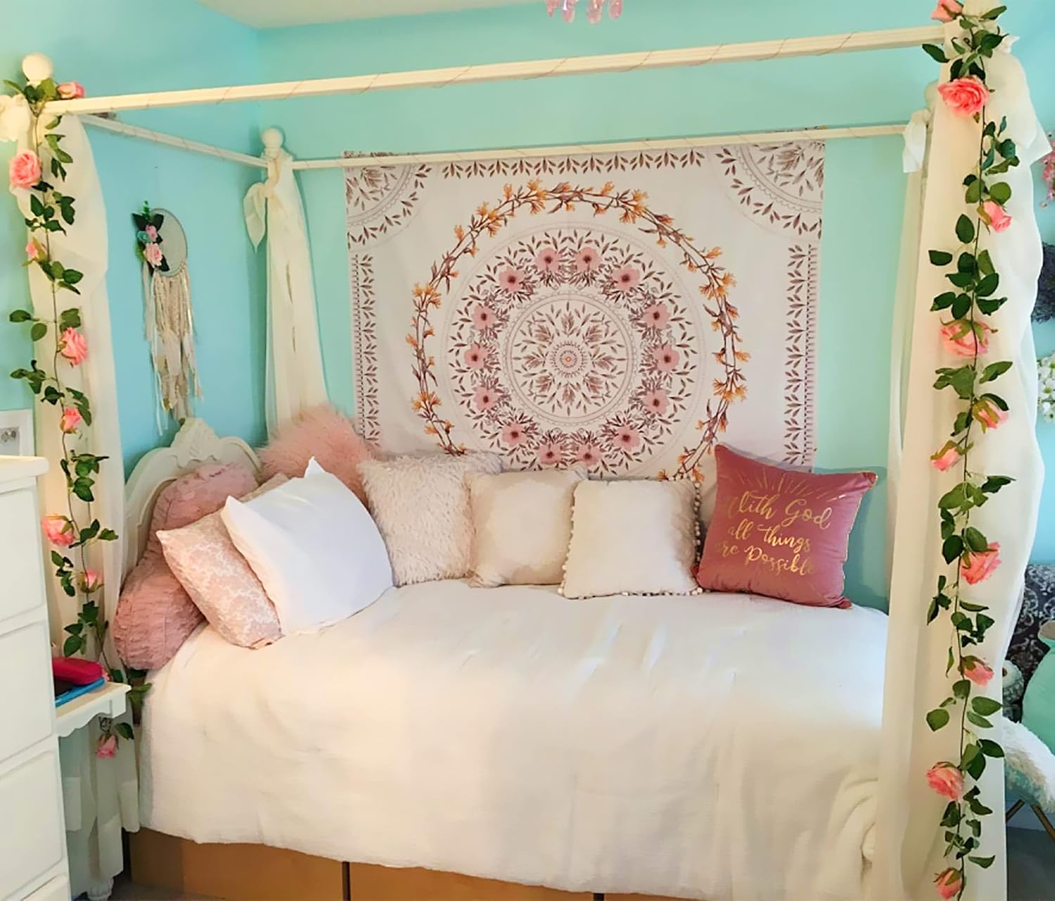 UKELER 2 Pack Artificial Flowers Garland Total 14FT Pink Rose Vines Hanging Flower Plants for Home Garden Party Outdoor Ceremony Wedding Arch Floral Decor - Image 4