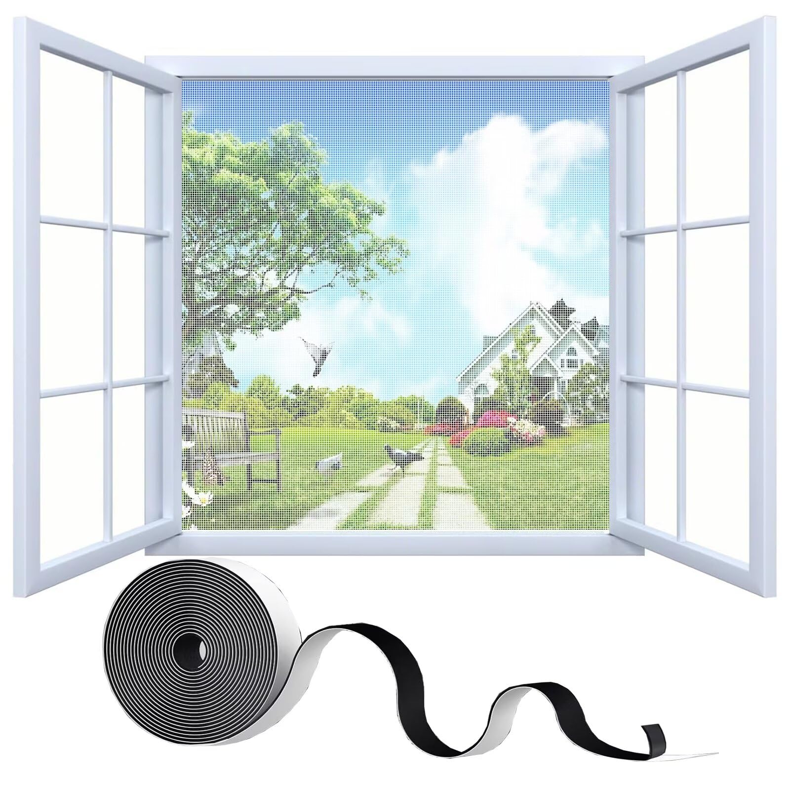 Fliegengitter Fenster,Weiß W195 x H200cm Gute Lichtdurchlässigkeit Insektenschutz mit Starkem Klettband,Kinderleichte Montage