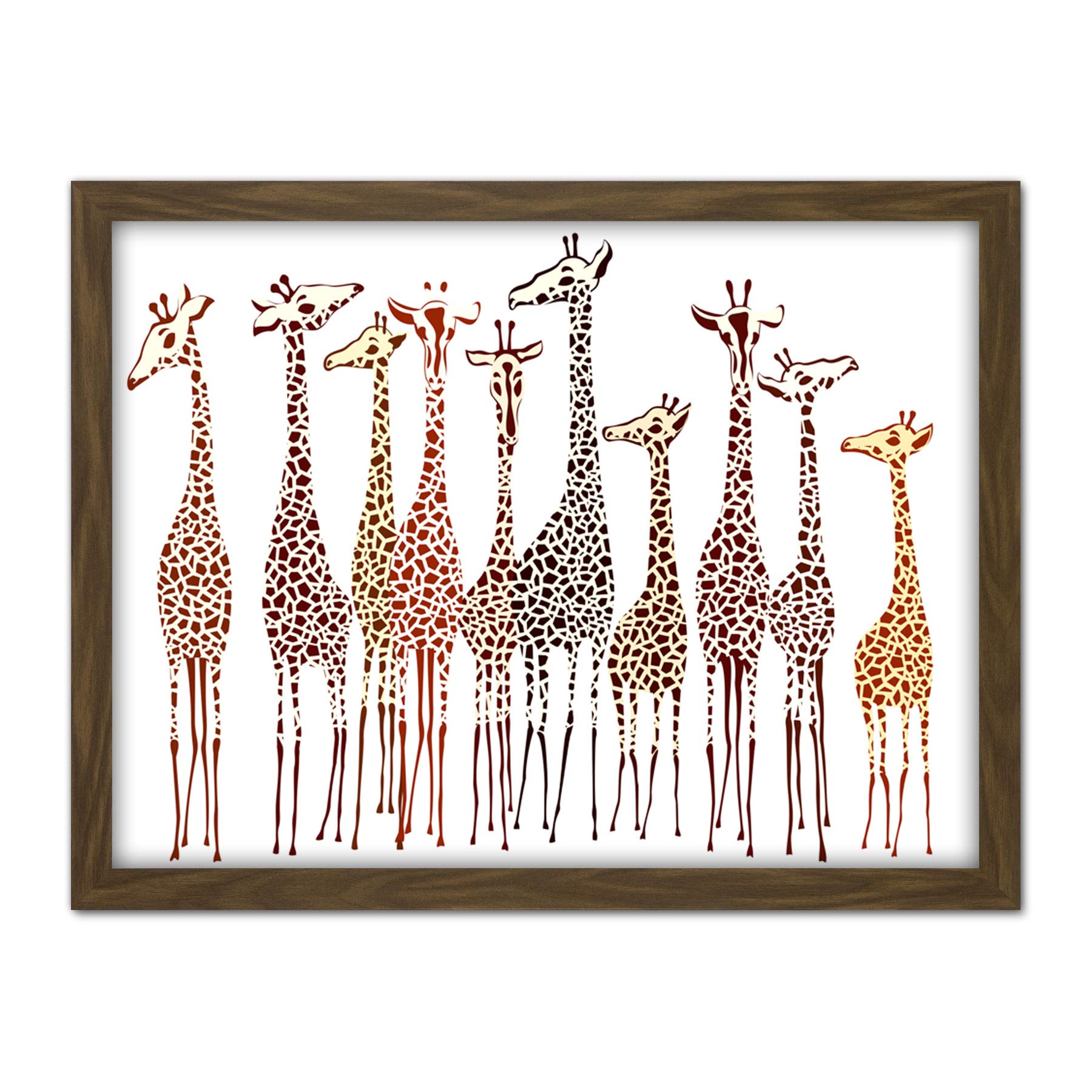 Wee Blue Coo Group Of Giraffes Artwork Framed Wall Art Print 18X24 Inch