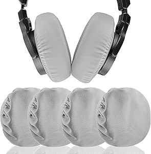 Geekira Stretchable Fabric Headphone Earpad Covers/Washable Sanitary Earcup Protectors, Fits 3.14" - 5.11" (8cm-13cm Ear Pad) Over-Ear Headset Ear Cushions/Good for Gym, Sports (Gray 2 Pairs)