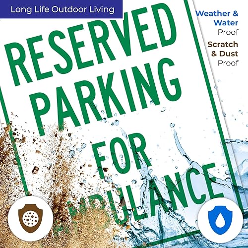 Vista 13 de Señal de ambulancia con reserva de estacionamiento, 10 x 14 pulgadas, libre de óxido, aluminio 040, resistente a la decoloración, fabricado