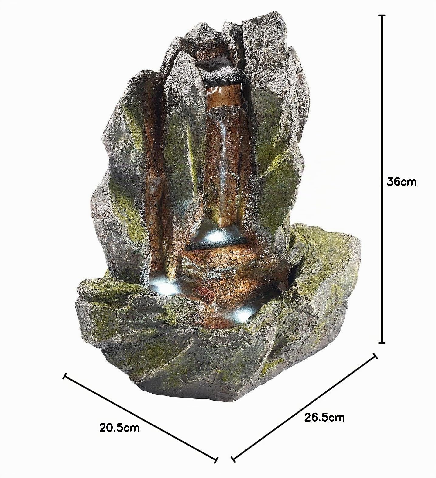 infactory Brunnen: Beleuchteter Zimmerbrunnen Felsspalte mit LED und Pumpe (Zimmerbrunnen mit Beleuchtung, mit Licht, Wasserfall)