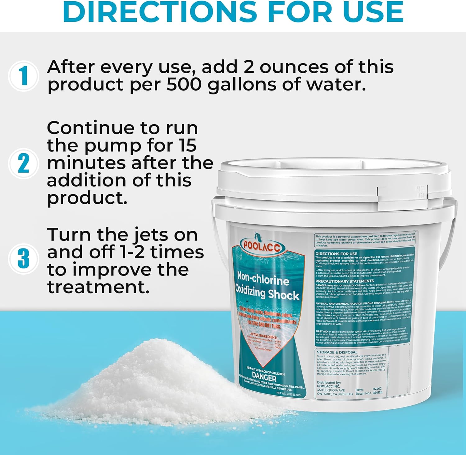 Non-Chlorine Spa Shock for Hot Tub, Chlorine-Free Shock Treatment for Hot Tubs, Spas and Swimming Pools, Quick Dissolving, Fast Acting Oxidizing Shock for Crystal Clear Water- 5lbs*4 Packs - Image 4