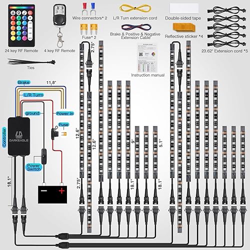 Miniatura 6 de LD DARKEAGLE Kit de 18 luces LED para motocicleta con señal de giro de luz de freno, luces LED subterráneas para motocicleta con control remoto