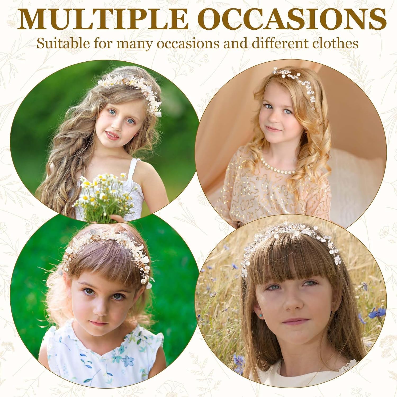 2 Pcs Gold Flower Girl Headpiece Rhinestone Crystal Wedding Headband Bridal Pearl Flower Headband for Women Hair Accessory - Image 5