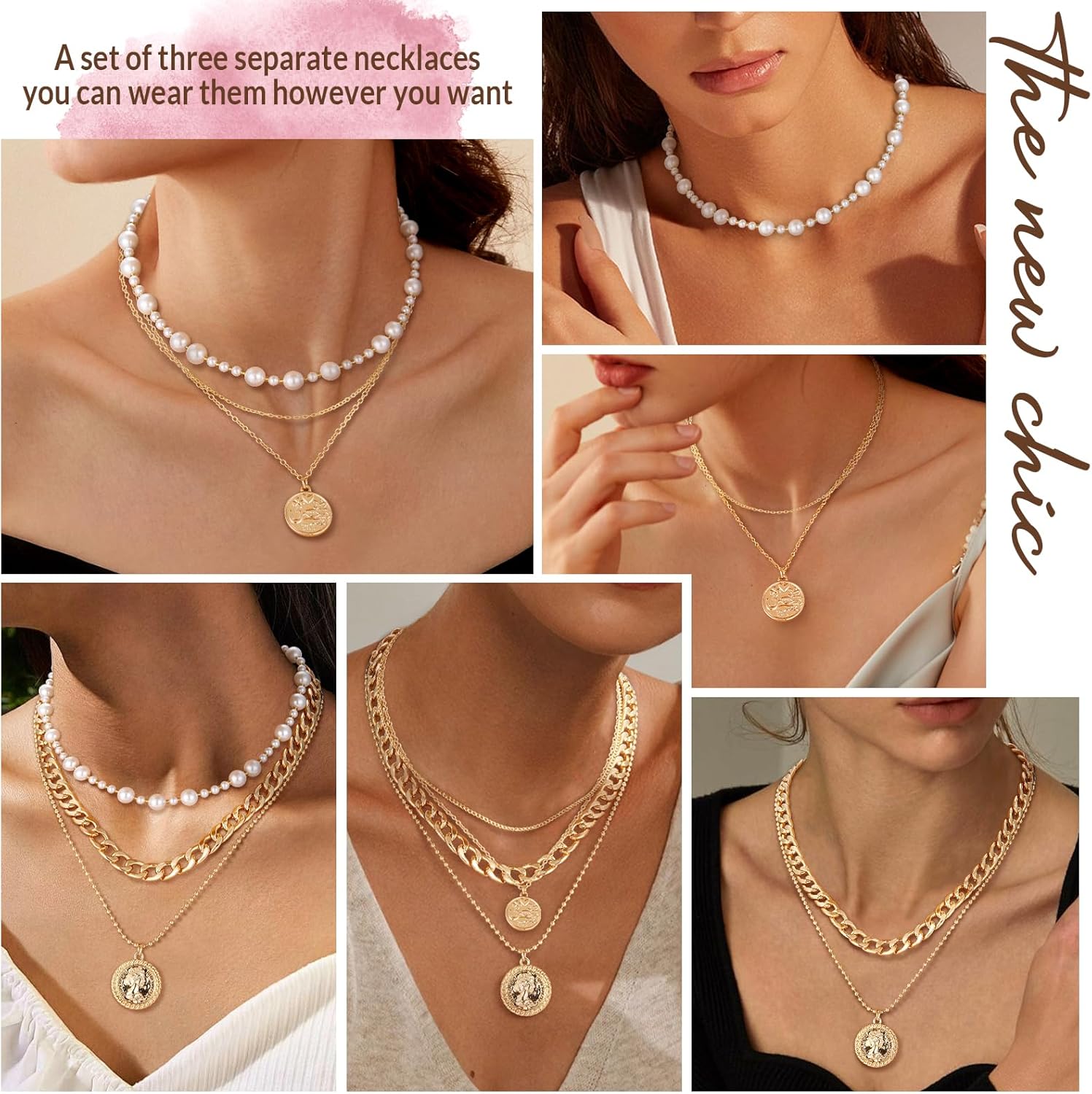 MJartoria Layered Necklaces for Women Trendy Retro Coin Pendant Necklace Dainty Chunky Chain Choker Necklaces for Jewelry Birthday Gifts - Image 4