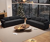 Vista 28 de Fiona's magic Sofá de Pana de 3 Plazas para Sala de Estar, Sofá Nube Negra de 89", Sofá de Piso de Asiento Profundo para Dormitorio, Cama Seccional