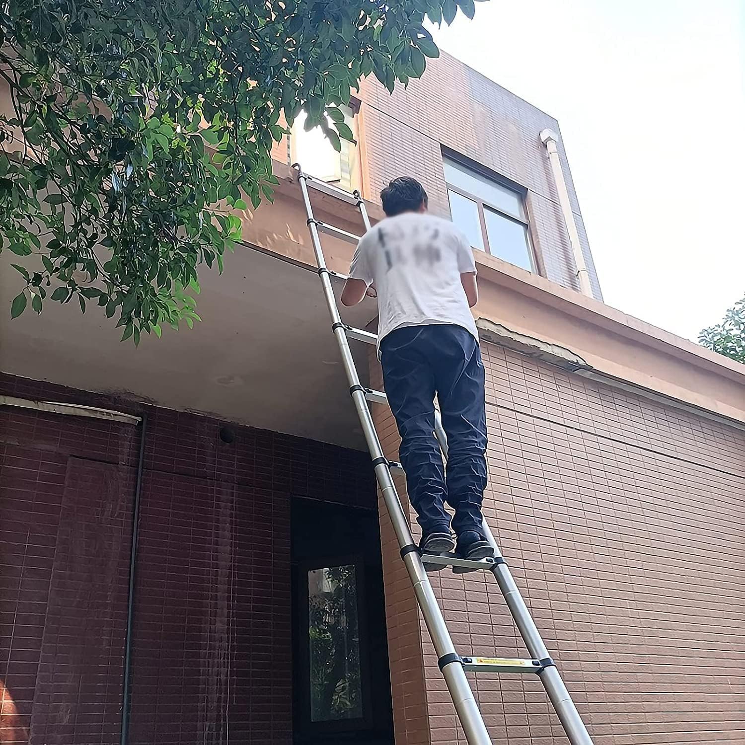 Telescoping Ladder w/Hook 7m/6m/5m/3m/2m/1m Straight Portable Extension Extendable Ladder 300lbs Capacity for Roof Rv Outdoor and Indoor