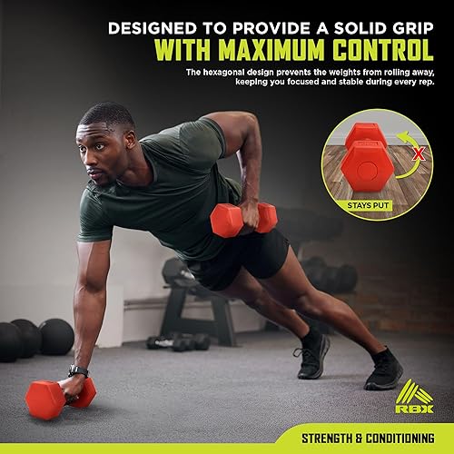 Miniatura 3 de RBX Juego de mancuernas con revestimiento de vinilo, con forma hexagonal, no se enrollan para culturismo, escultura, ejercicio de entrenamiento de