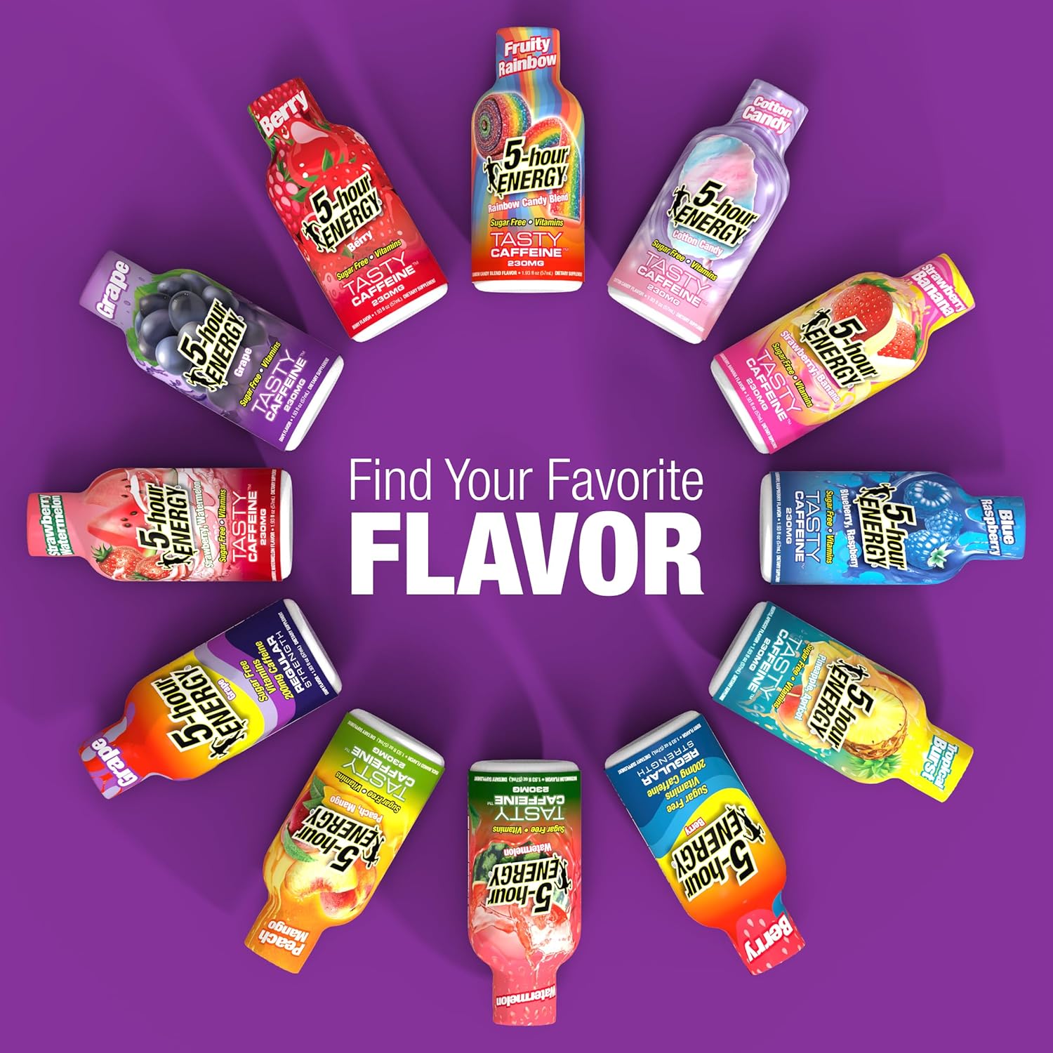 5-hour ENERGY GRAPE Flavor, 20 Count, 1.93 Fl Oz Energy Shot, Regular Strength, Amino Acids, B Vitamins, Sugar Free and Zero Calories