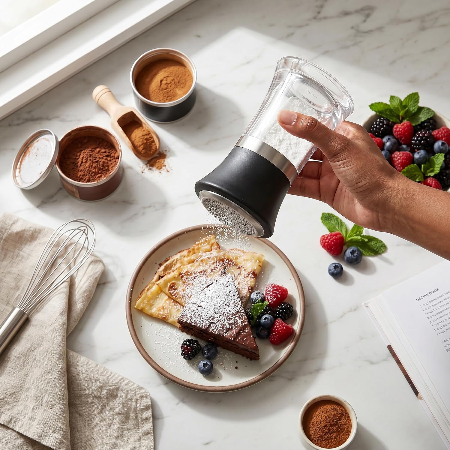 Yosoo Health Gear Fine Mesh Sugar Shaker, Stainless Steel Powder Duster Dispenser with Lid for Baking Kitchen SUS Silver 7 x 7 x 12.5 cm 1 Piece Dishwasher Safe