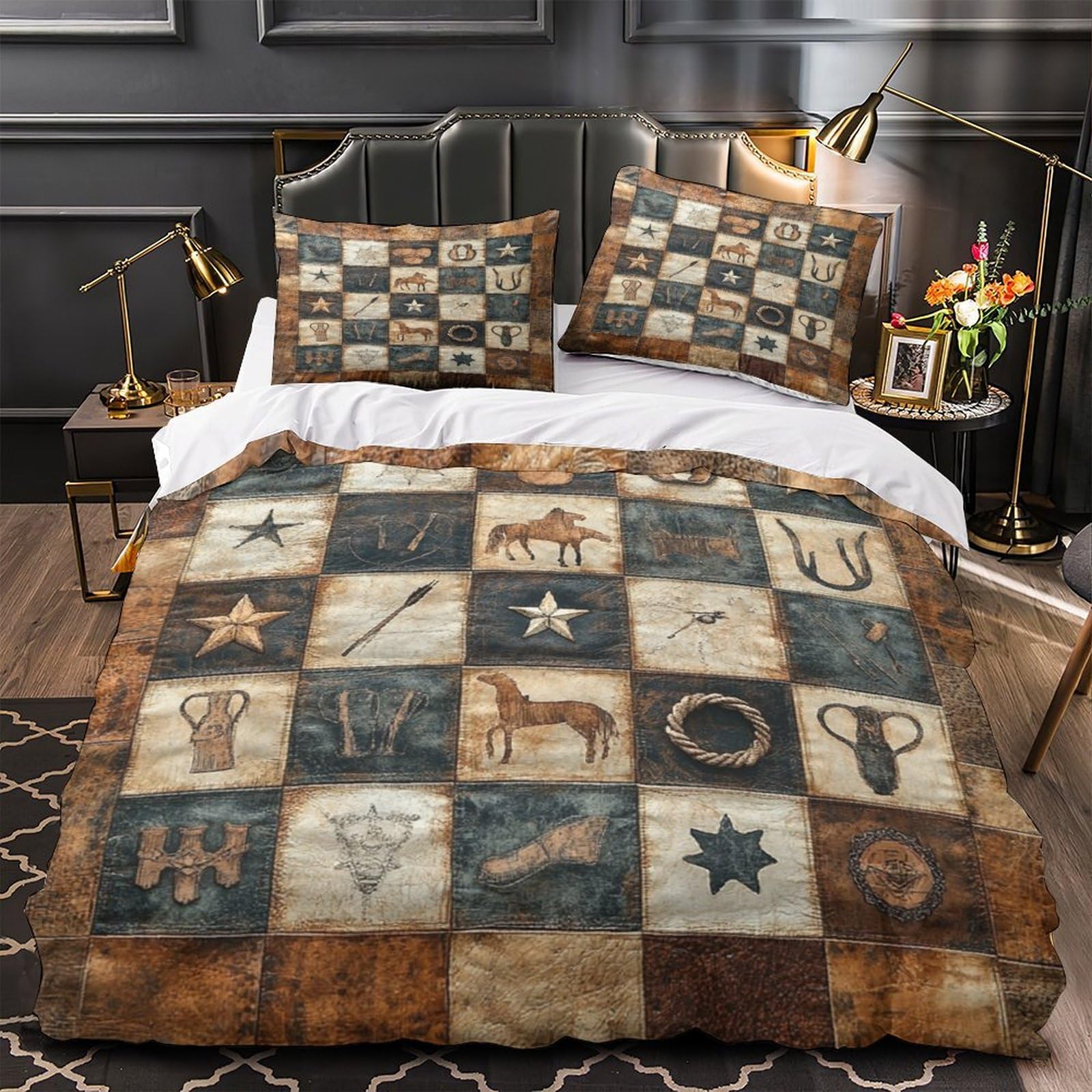 Parure de lit motifs occidentaux housse de couette 3D cowboy lit double 200x200