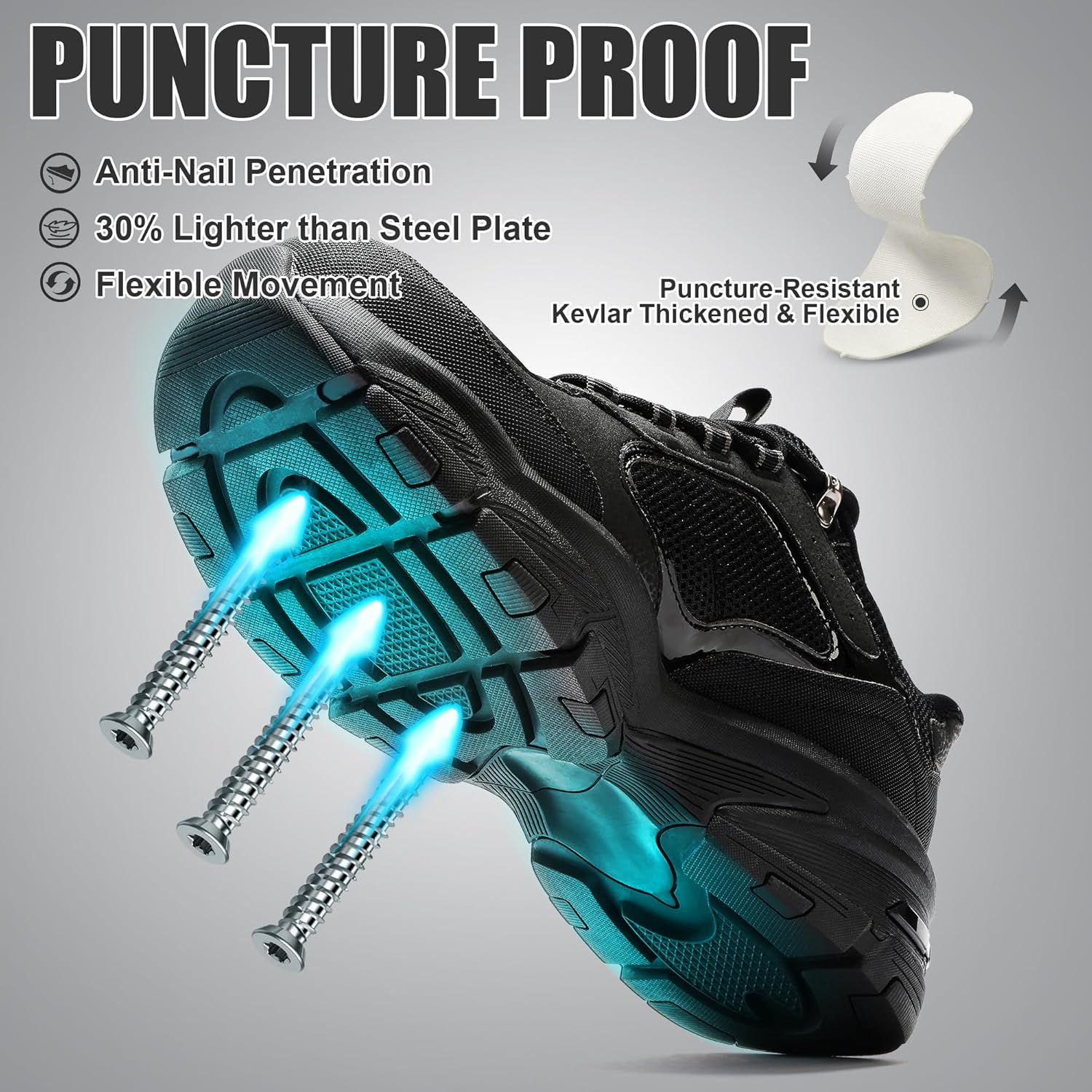 Steel Toe Shoes for Men, Hands Free Step in Work Sneakers, Lightweight Slip On Safety Shoes, Breathable Puncture Resistant Industrial Construction Footwear - Image 4