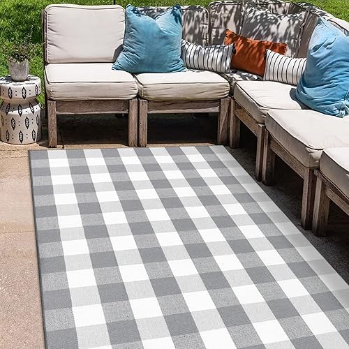 KIMODE Alfombra a cuadros de búfalo blanco y negro de 4 x 6 pies, alfombra tejida de algodón de granja, alfombra de área lavable para sala de estar, disponible en Yaxa Colombia