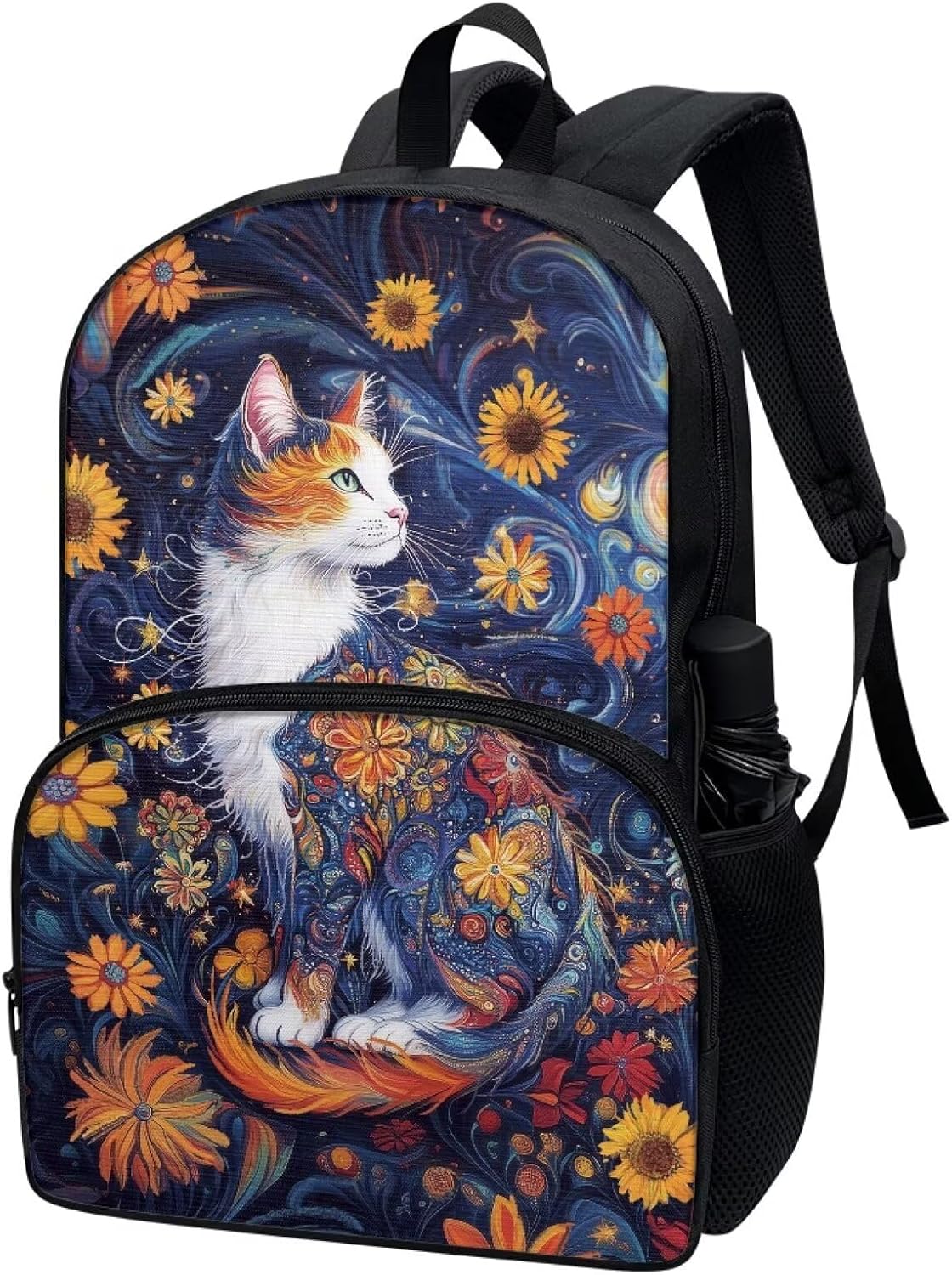 Cat Sunflower Starry Sky Pattern Kids Backpack for Boys Girls Elementary Students Bookbag Middle School Bag Lightweight Children Travel Bag Backpacks Laptop Bag