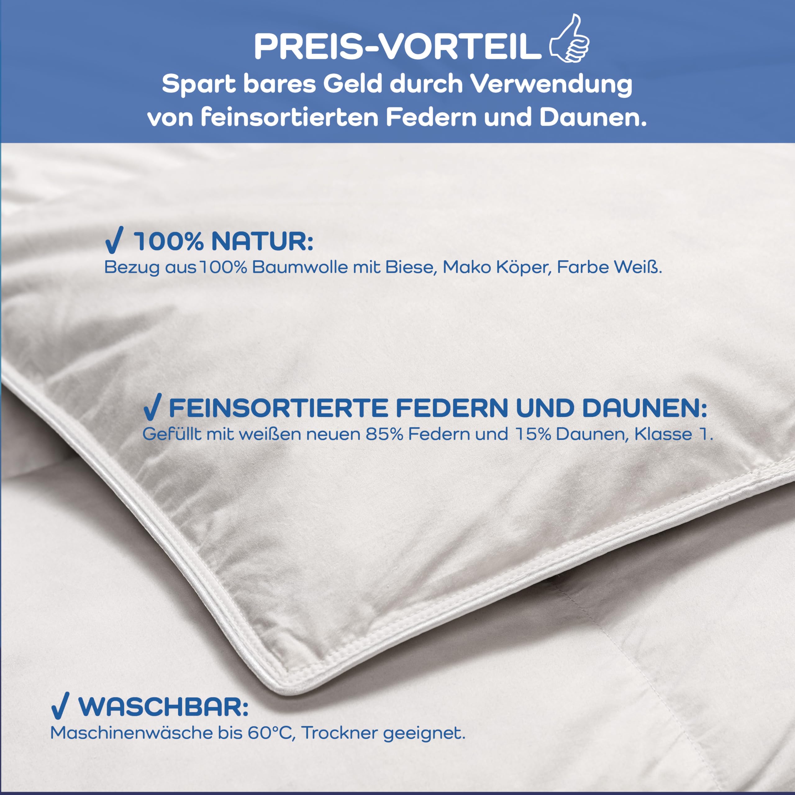 LINEA by böhmerwald Allnights Przytulna kołdra, średnia, 135 × 200 cm, 100 % nowe pióra i puch, odpowiednia dla alergików, możliwość prania w temperaturze do 60°C, wyprodukowana w Niemczech