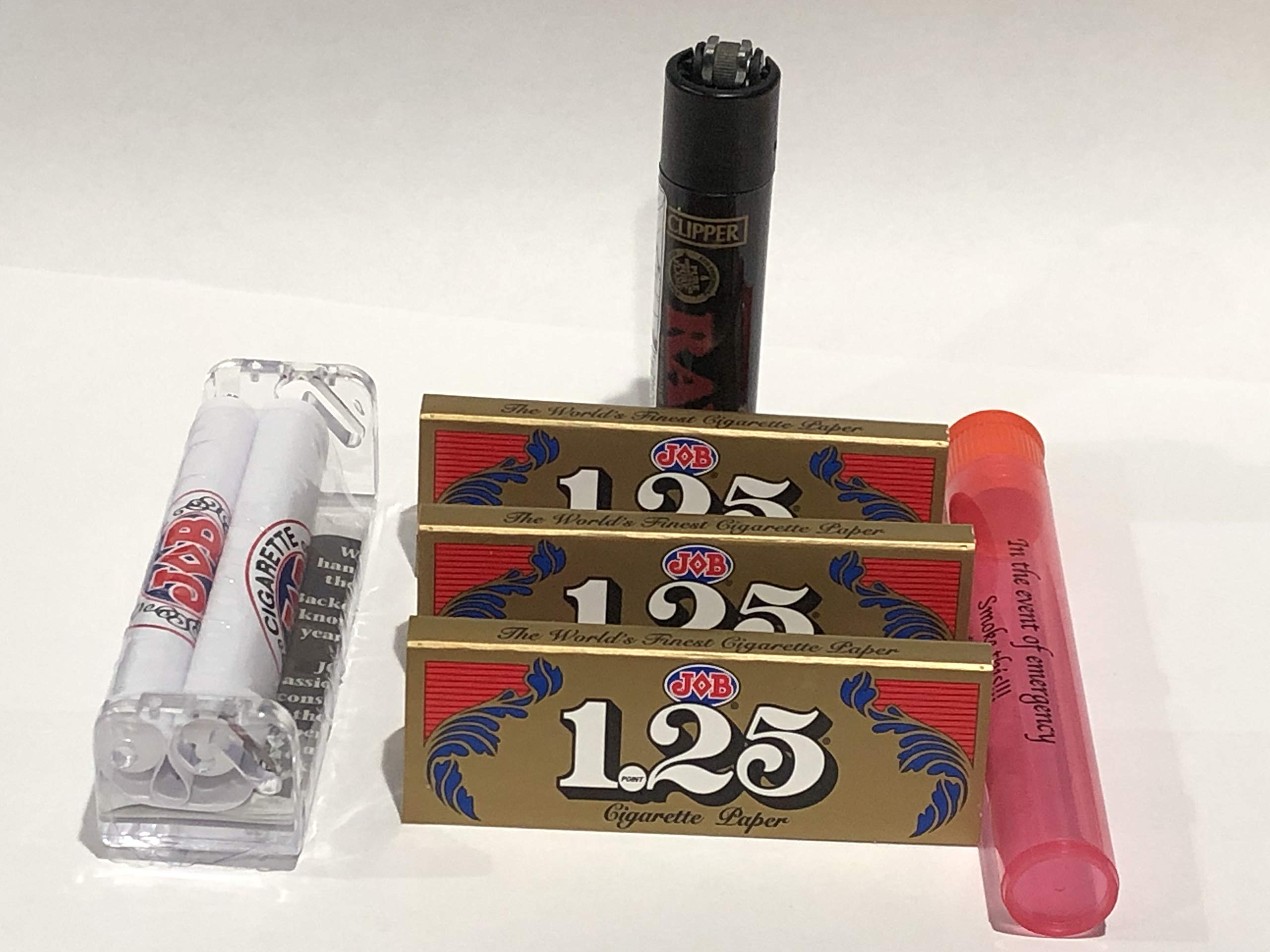 Job Rolling Paper 1 1/4 by DeLaCruzV (3 Packs) Plus Job Roller 78MM, Raw Black Clipper and Doobtube.
